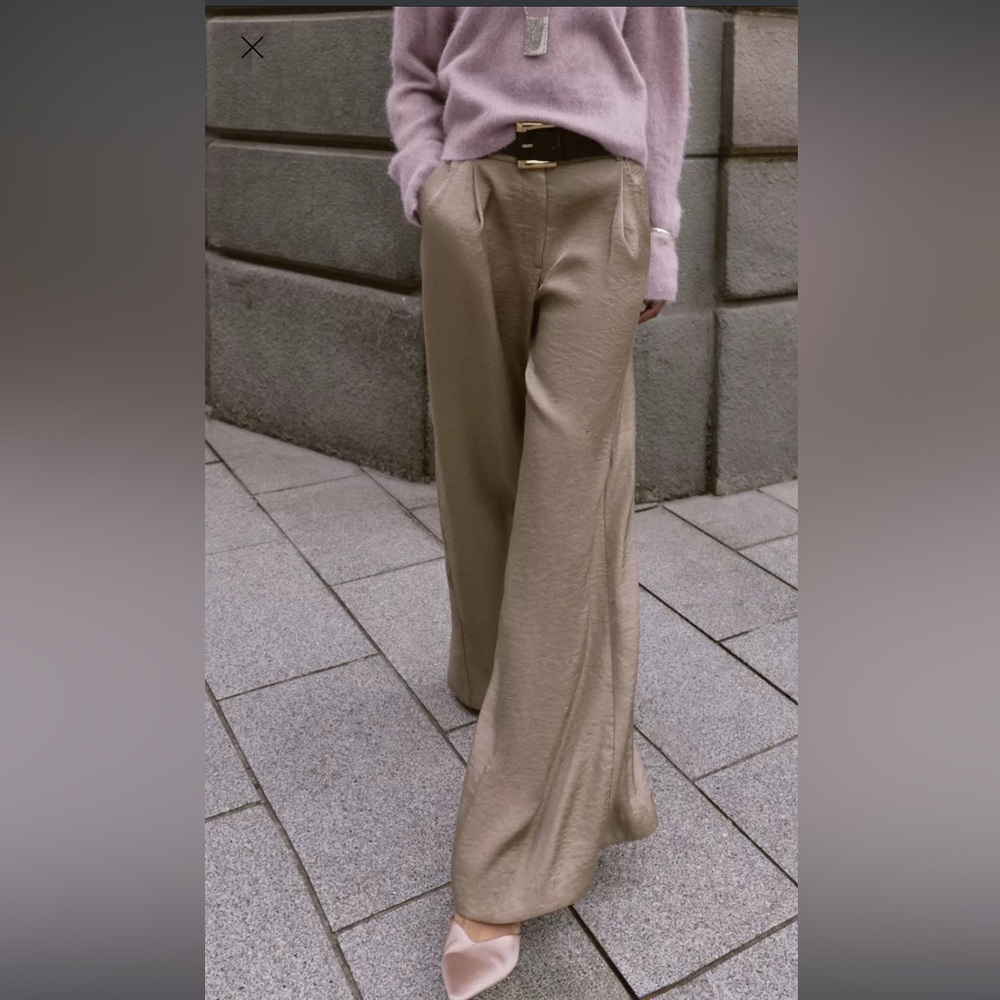BELTED SATIN WIDE LEG PANTS - Picture 2 of 12